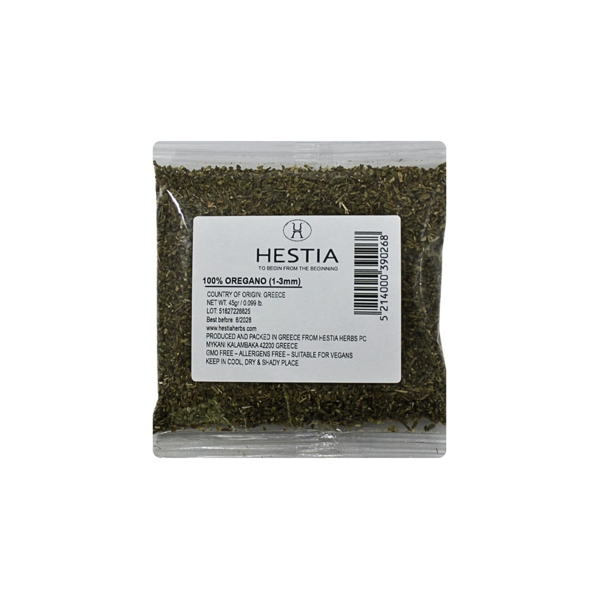 Hestia Herbs Greek Dried Oregano - 45g | Whole Spice | Non-GMO