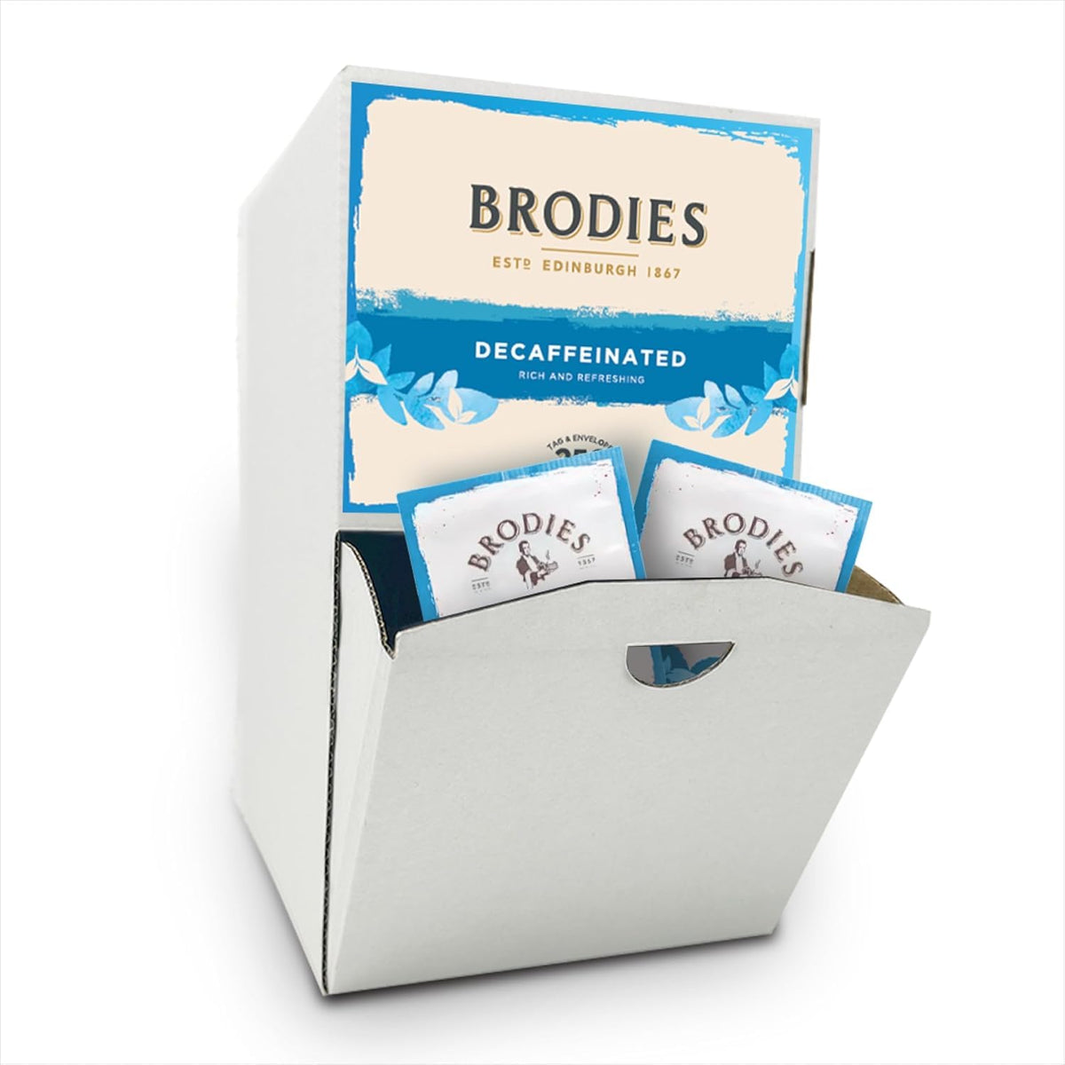 Brodies Decaffeinated Black Tea - 250 Teabags | Caffeine-Free | Eco-Friendly Dispenser Box