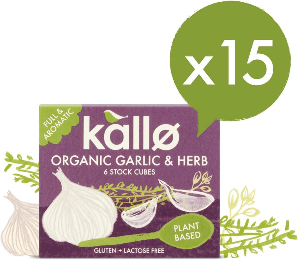 Kallo Organic Garlic & Herb Stock Cubes - 90 Cubes | Gluten-Free, Vegan | 990g
