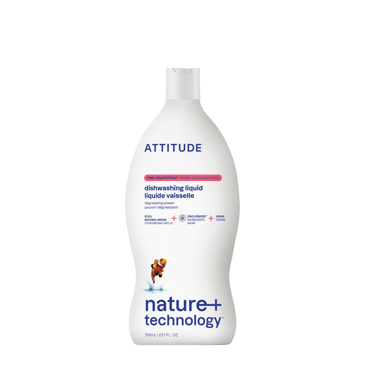 ATTITUDE Washing-Up Liquid - EWG Verified, Plant-Based Formula, 700 ml Grapefruit Scent