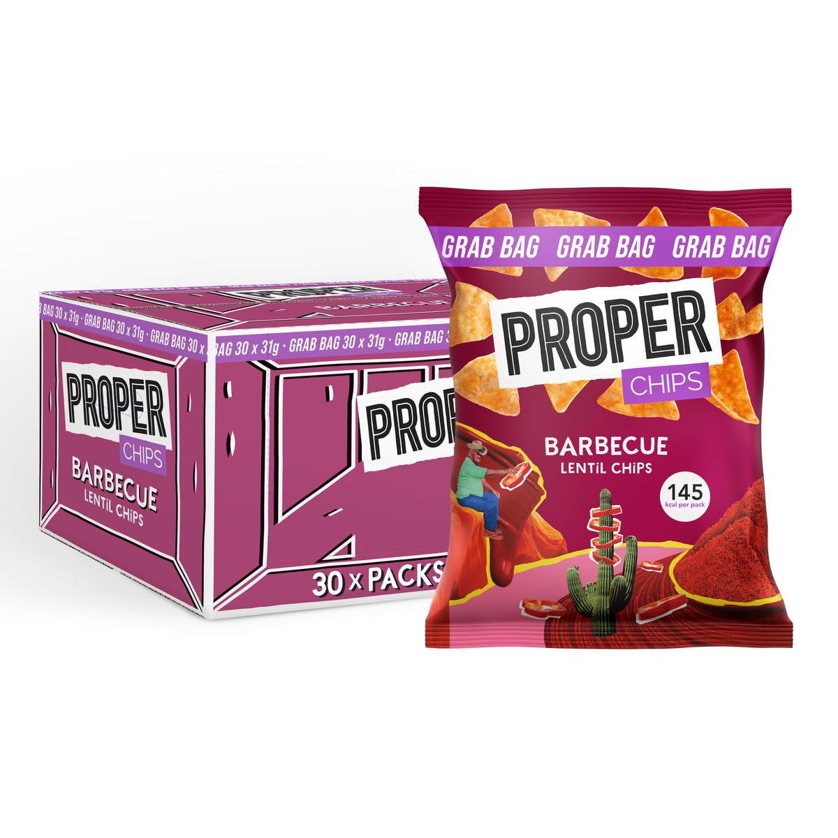 PROPER Barbecue Lentil Chips - 30 x 31g Packs | Vegan, Gluten-Free 1