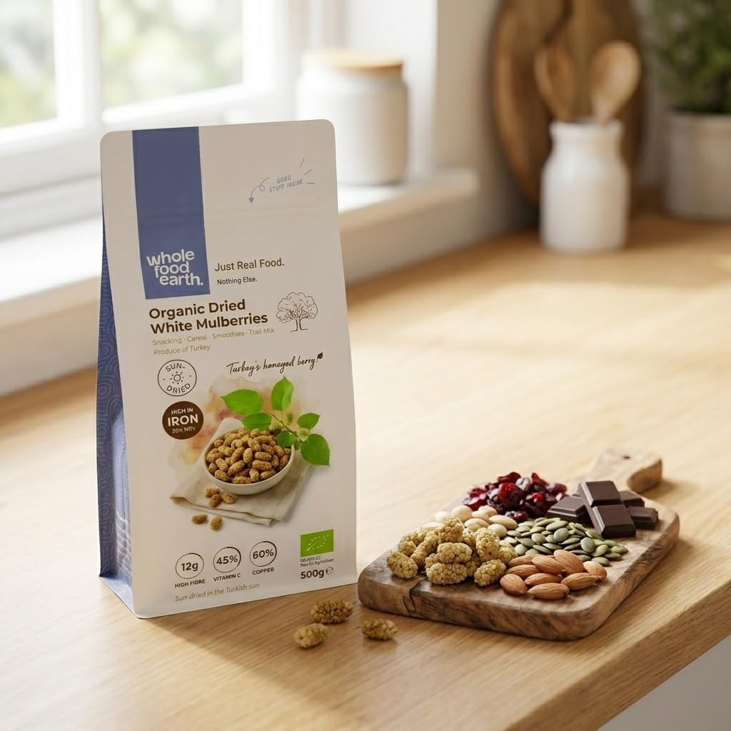 Wholefood Earth Organic Dried White Mulberries - 500g | Raw | Sundried 4
