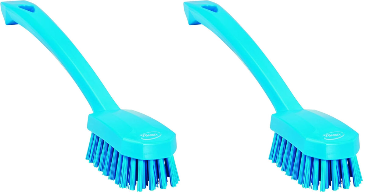 Vikan Bathroom Cleaning Brush - Medium Bristle, Ergonomic Handle, Blue (Pack of 2)