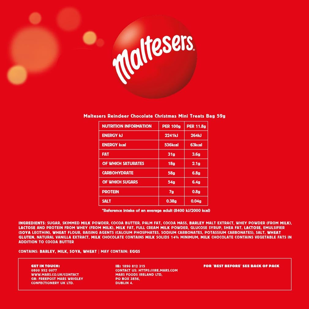 Maltesers Reindeer Chocolate Bar - Honeycomb Malt Filling | 59g | Christmas Edition