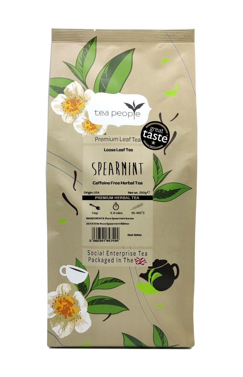 Tea People Spearmint Loose Leaf Herbal Tea - Caffeine-Free, Aids Digestion, 250g