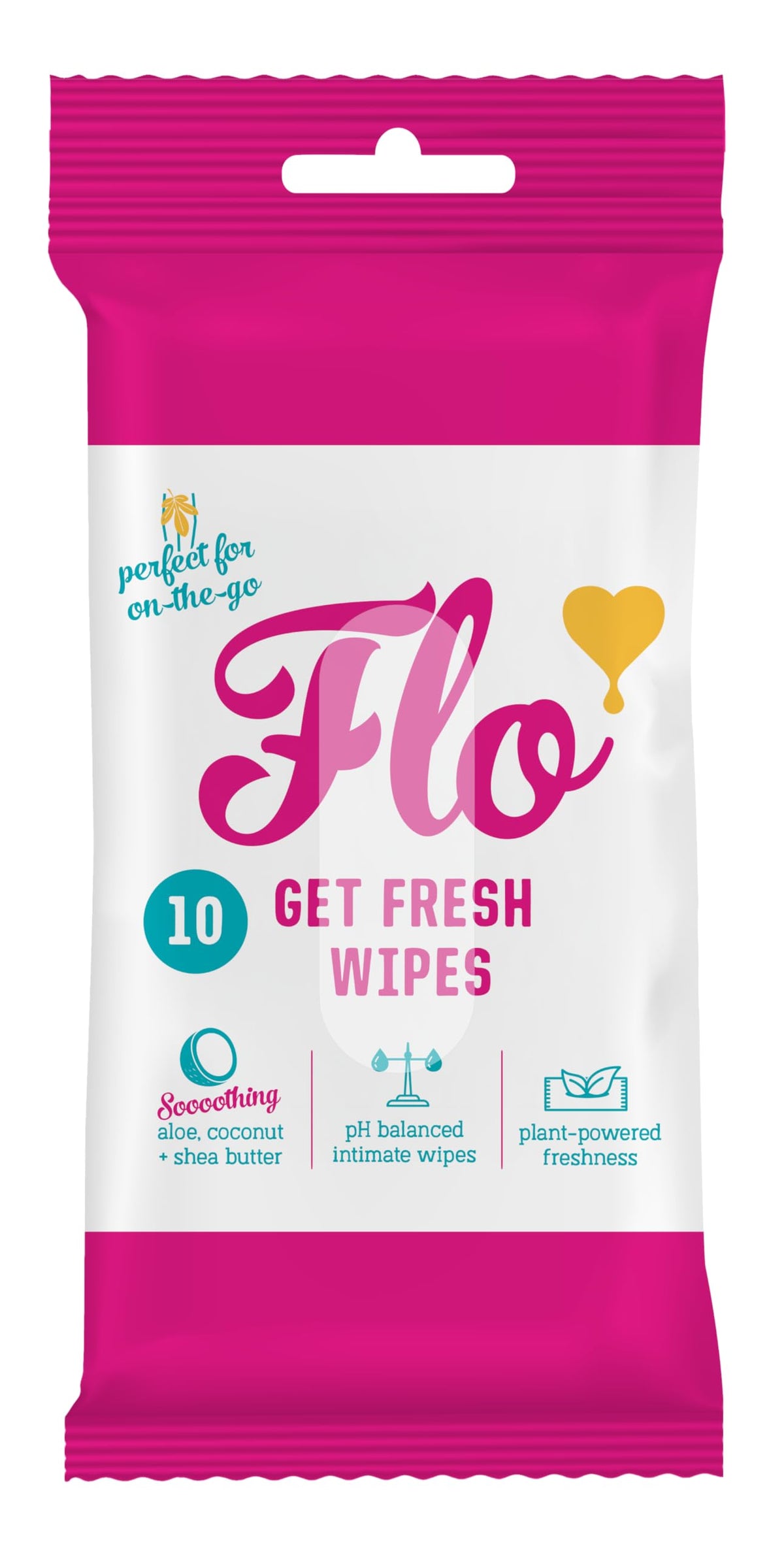 FLO Get Fresh Wipes - pH Balanced, Soothing & Moisturising | 10 Count Pouch