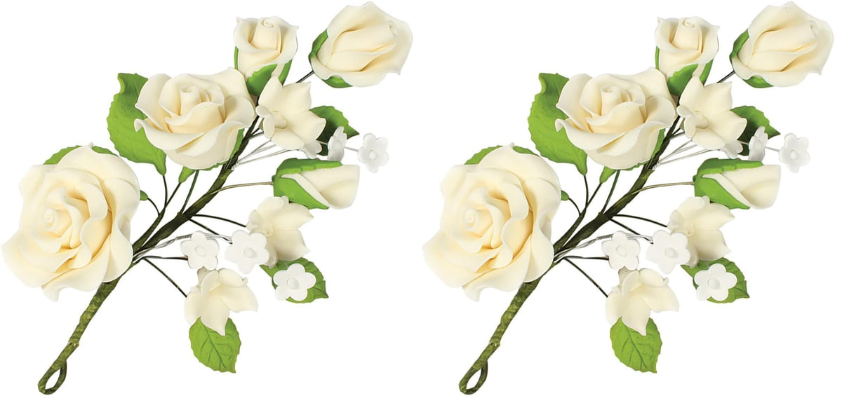 Culpitt Gumpaste Ivory Rose Flower Spray - Pack of 2 | 14.5cm x 7cm