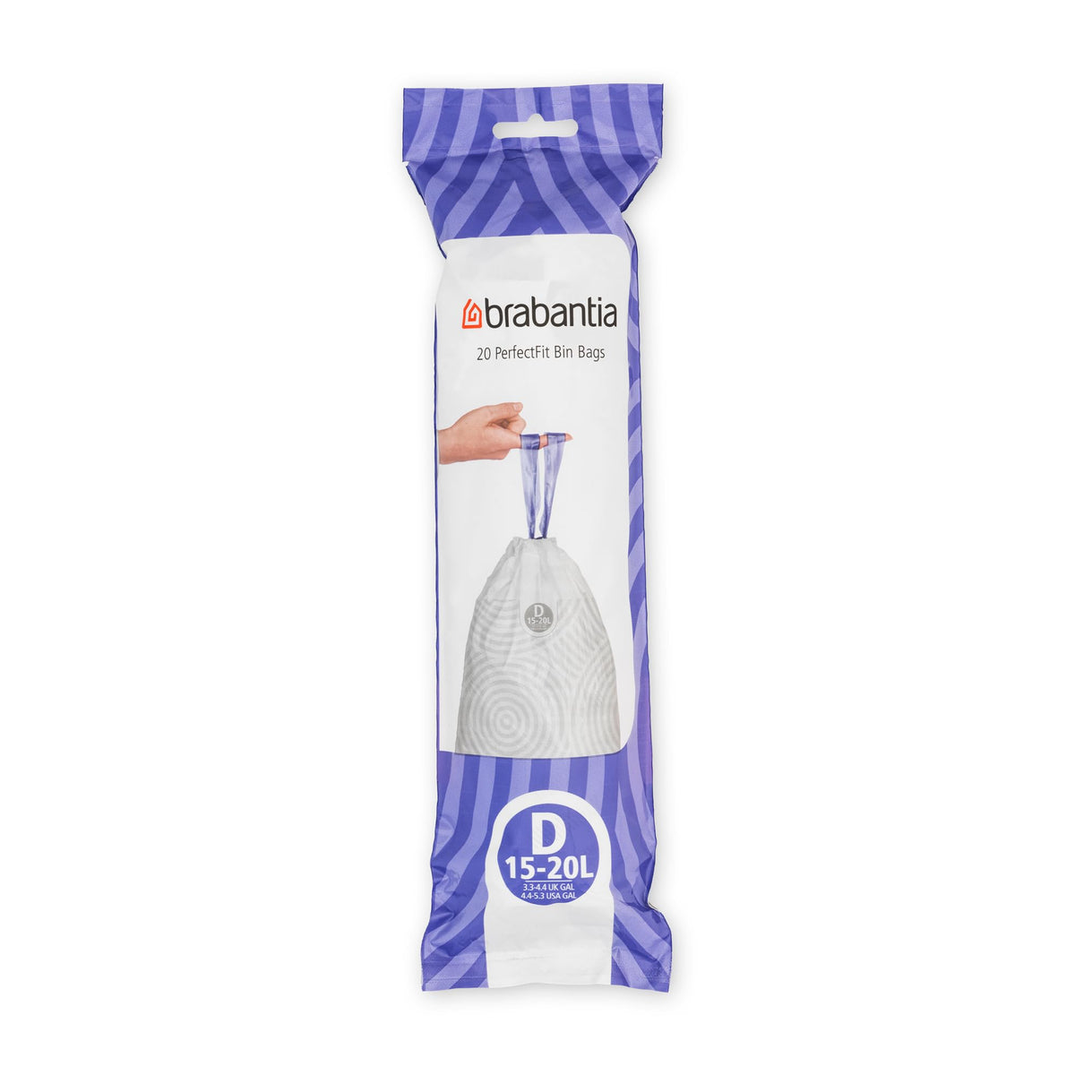Brabantia IdealFit Bin Liners - Size D (15-20 Litre), White Plastic, Pack of 20