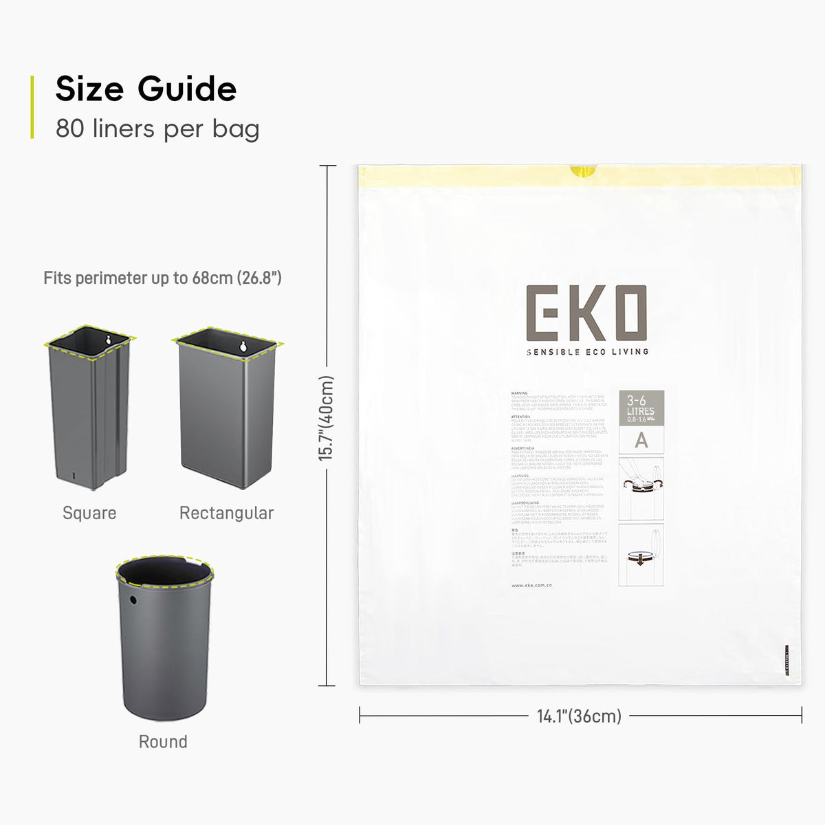 EKO Drawstring Bin Liners - Extra Strong, Leakproof | 3-6 Litre, 80 Count 6