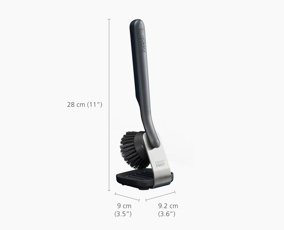 Joseph Joseph SinkTech Dish Brush with Stainless-Steel Storage Stand - Graphite | Integrated Pan Scraper | Replaceable Head 4