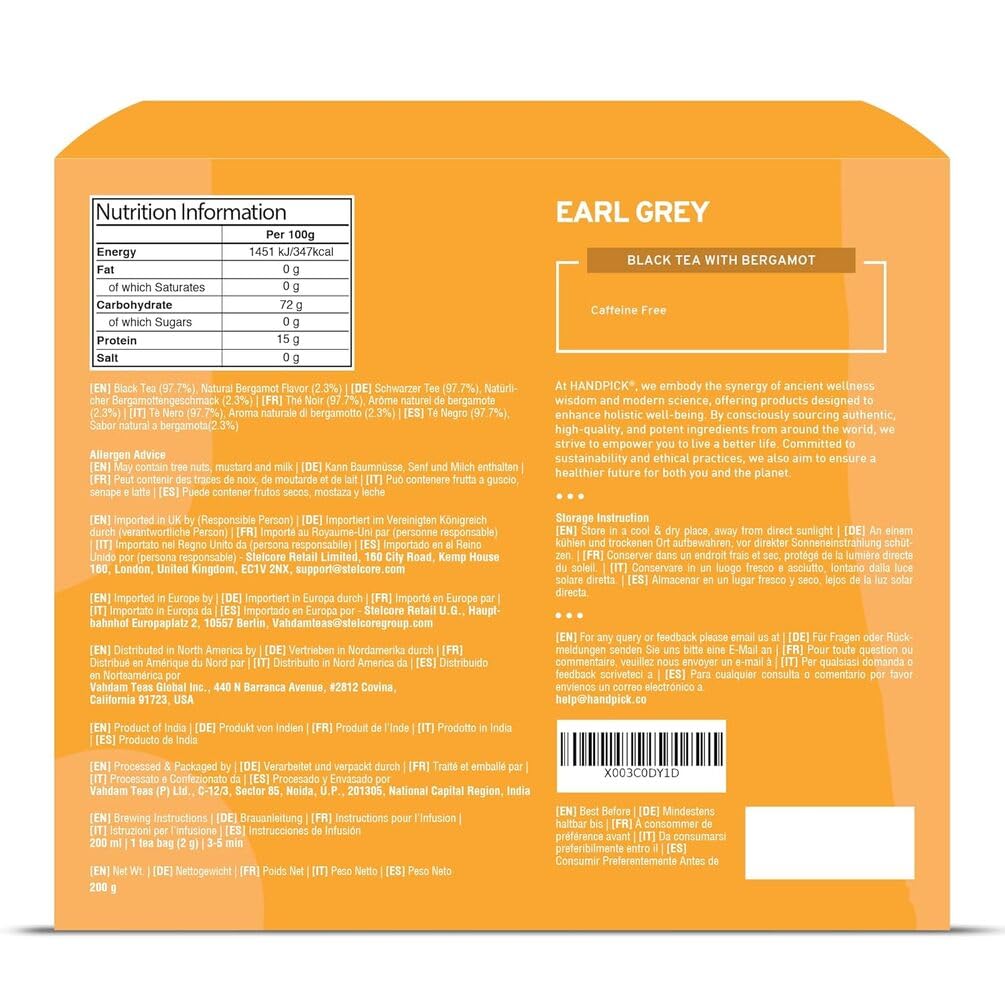 HANDPICK Earl Grey Black Tea Bags - 100 Count | Bergamot Extracts | Nourishing & Refreshing 8