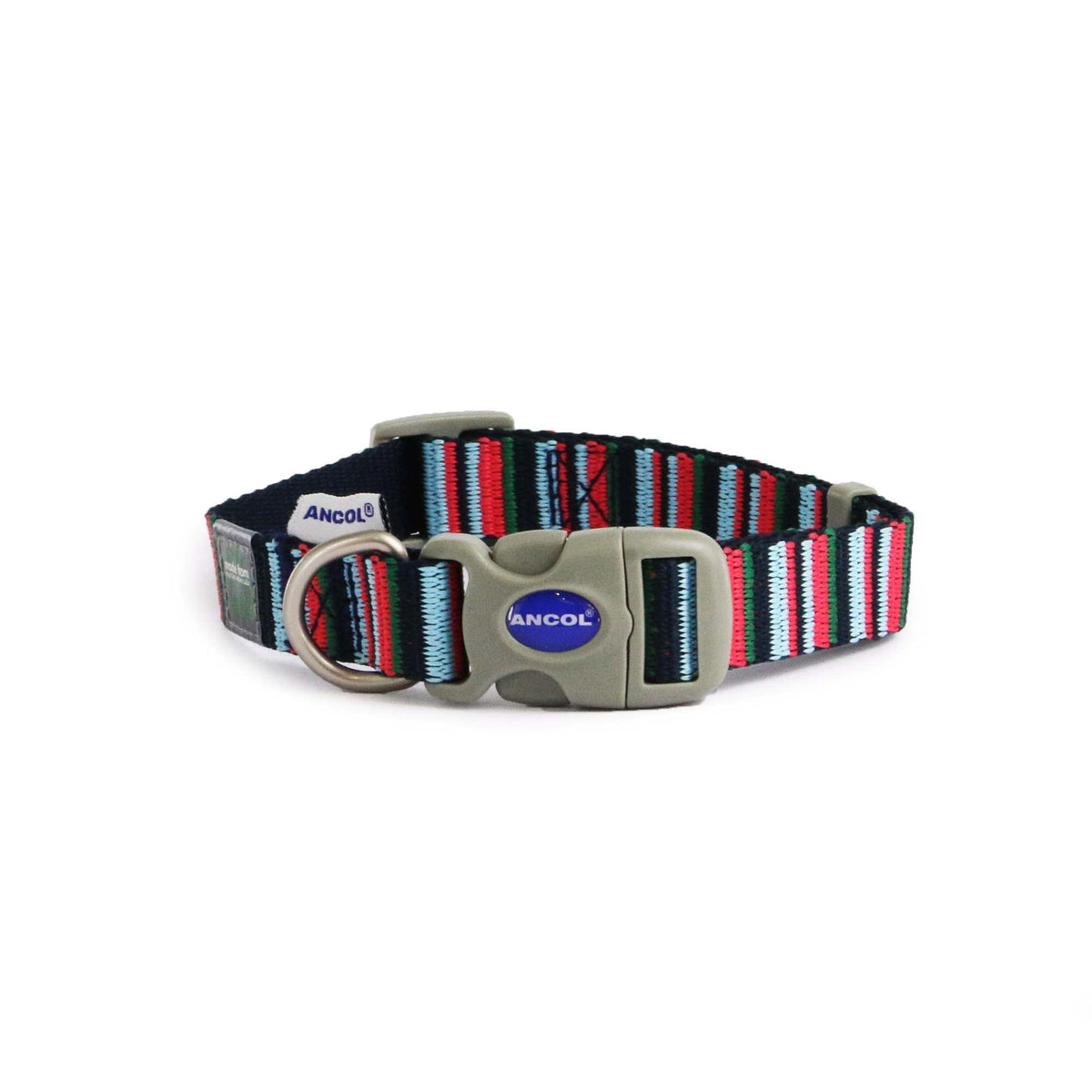 Ancol Dog Collar - Navy Candy Stripe, Medium | 100% Recycled Webbing