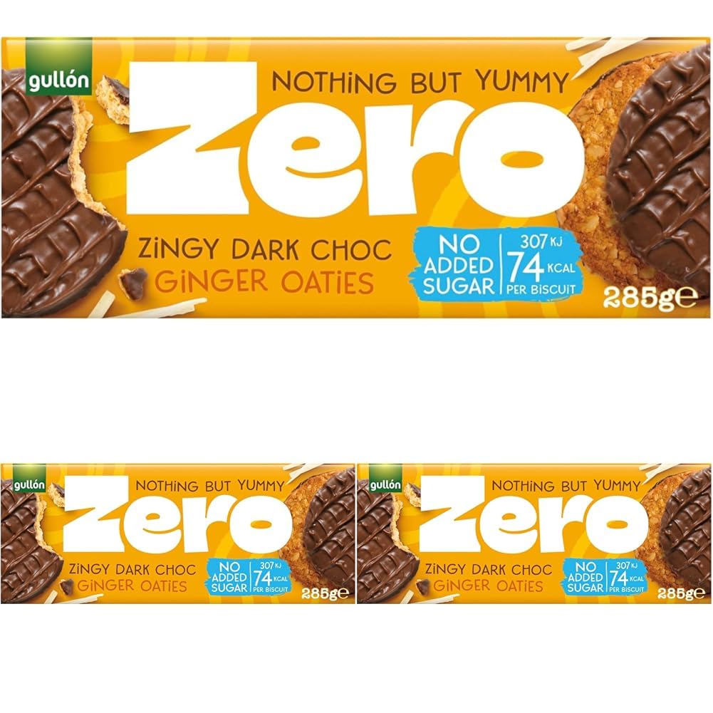 Gullon Zero No Added Sugar Dark Chocolate Ginger Oaties - High Fibre, Low Calorie | Pack of 3 x 285g