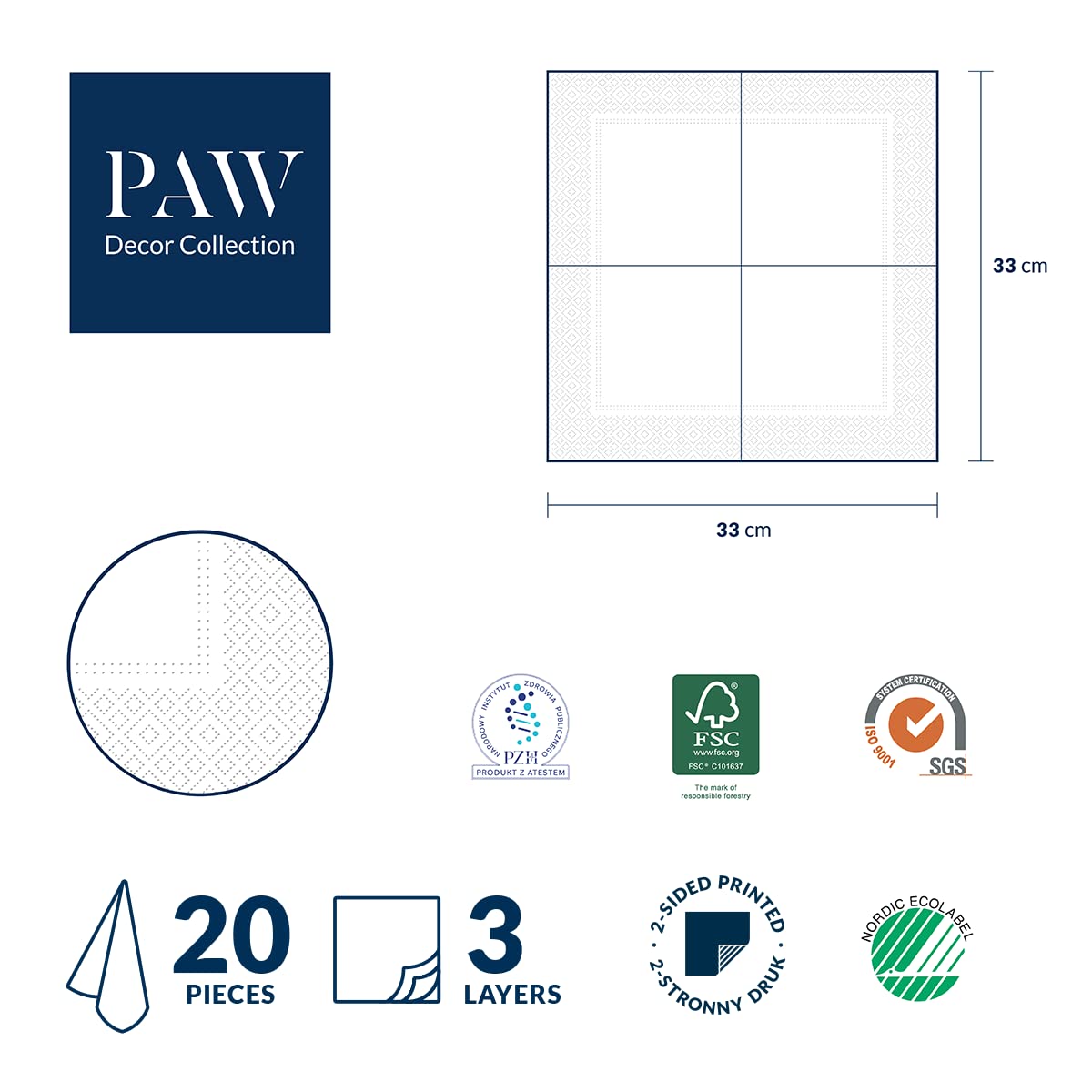 PAW Decor Collection Floral Napkins - 3-Ply FSC Certified | 20 Pieces | 33 x 33 cm 7