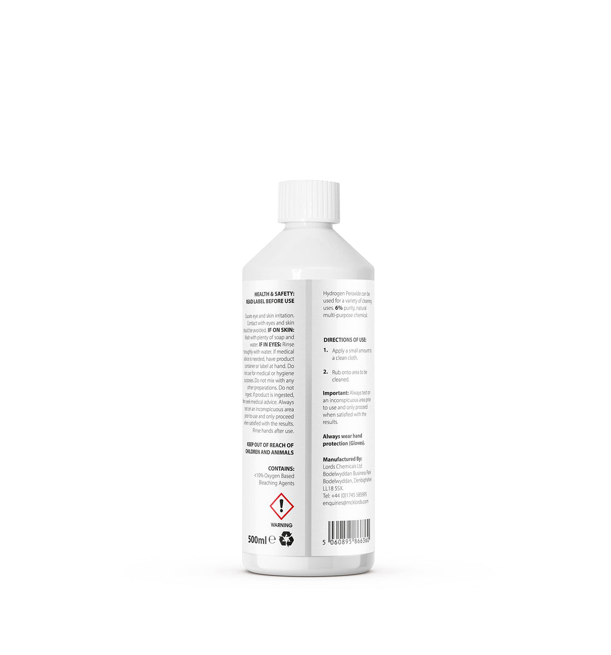 ChemLab Hydrogen Peroxide 6% Solution - Multi-Purpose Cleaner, Stain Remover, Mild Bleach | 500ml 2
