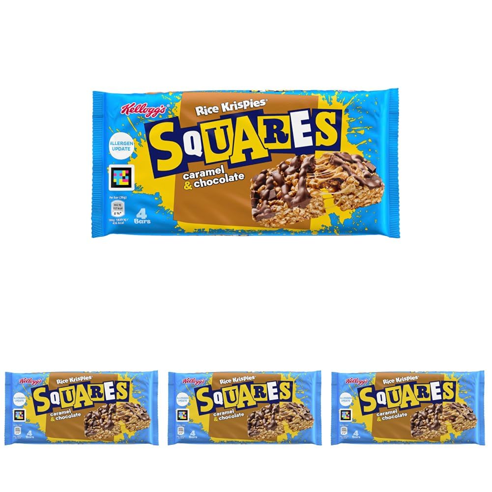 Rice Krispies Squares Caramel Chocolate Cereal Bars - 4 x 36g Bars