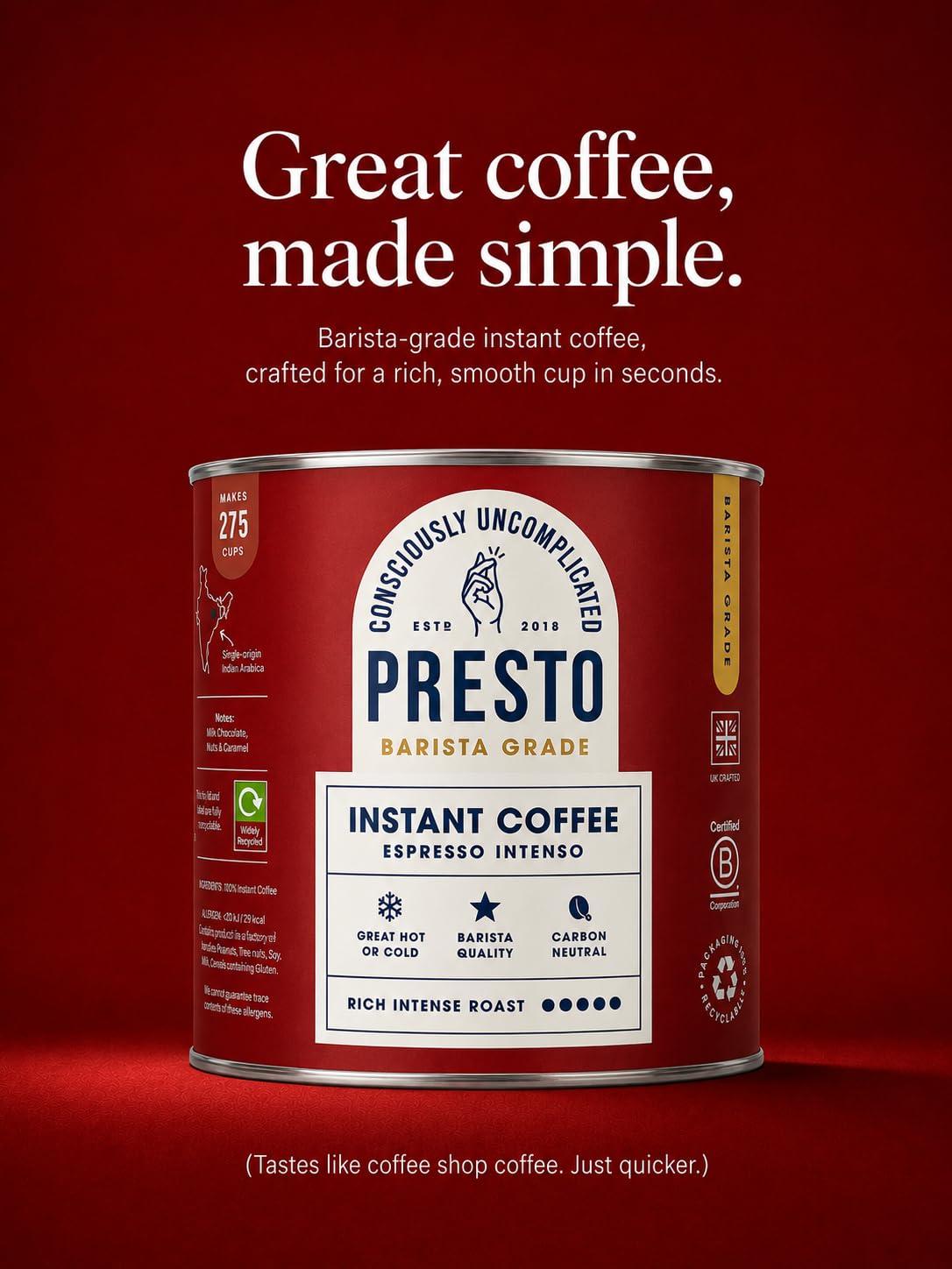 Presto Intenso Instant Coffee - 500g Freeze Dried Robusta | Dark Chocolate & Treacle Notes 3