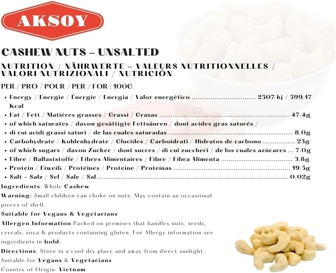 AKSOY Raw Cashews - 500g | Natural, Unsalted, Vegan 3