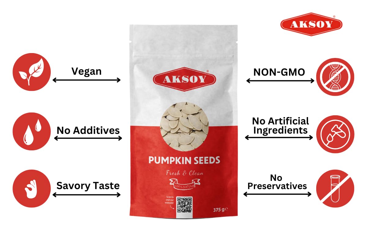 AKSOY Roasted and Lightly Salted Pumpkin Seeds - High in Fibre & Protein | 375g | Gluten-Free 5