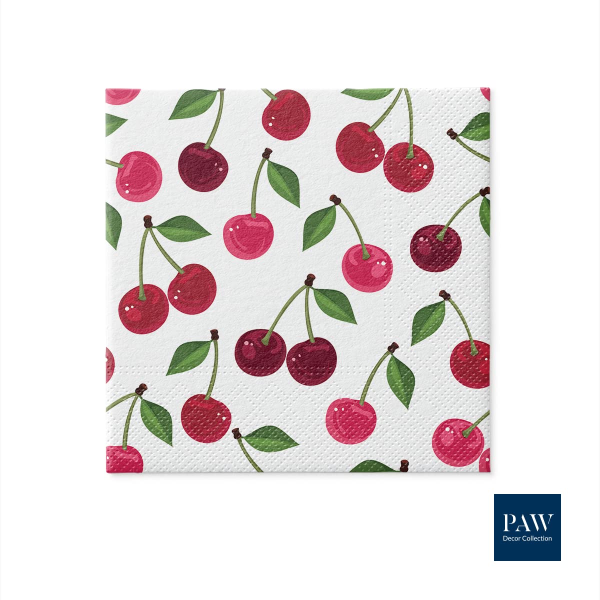 PAW Decor Collection Paper Napkins - 3-Ply Cherries Pattern | 20 Pieces | 33 x 33 cm 3