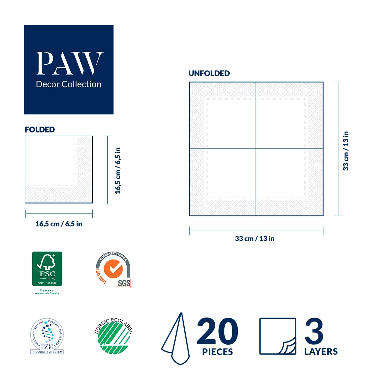 PAW Decor Collection Paper Napkins - Navy Bites | 33 x 33 cm | 20 Pack 6