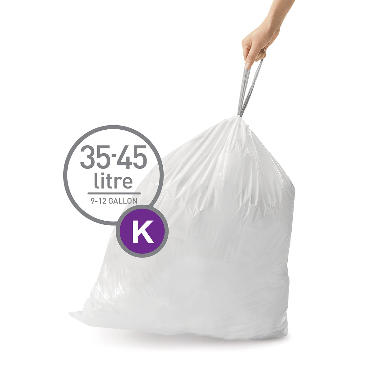 simplehuman Code K Custom Fit Bin Liners - 45L Capacity, White Plastic, 20 Count 2