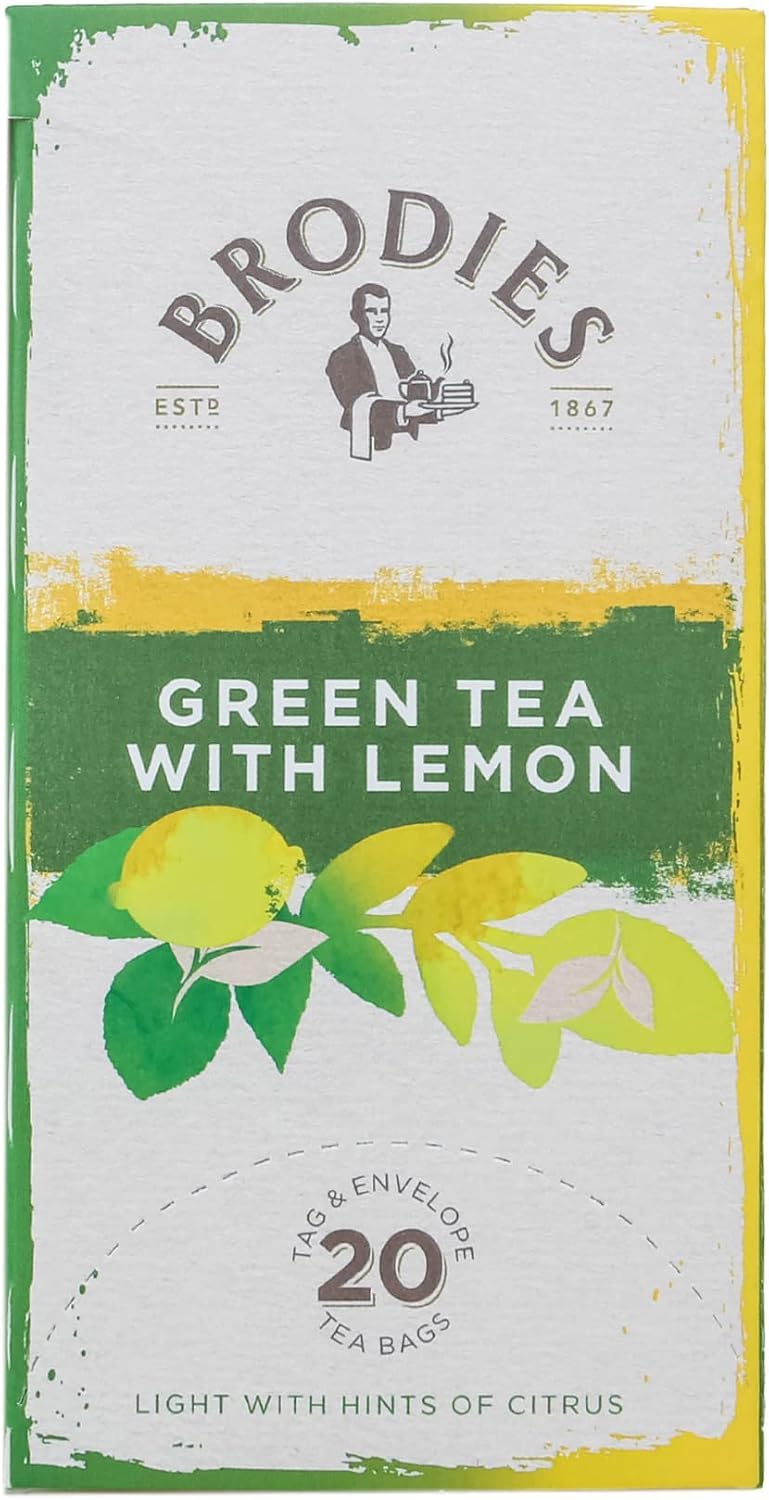 Brodies Green Tea with Lemon - 120 Teabags | Refreshing & Palate Cleansing | 6 Boxes of 20 6
