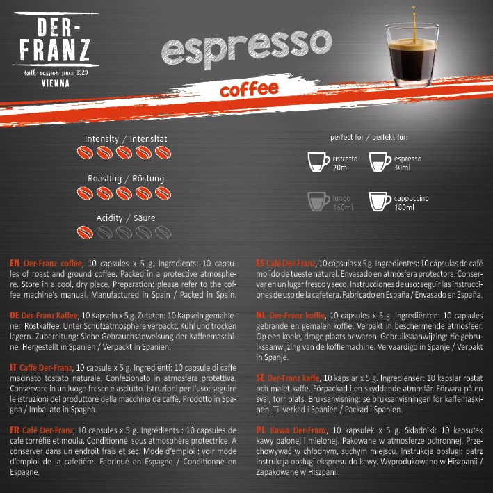 Der-Franz Espresso Coffee Capsules - Nespresso Compatible | 6 x 10 Count | 60 Capsules Total 3