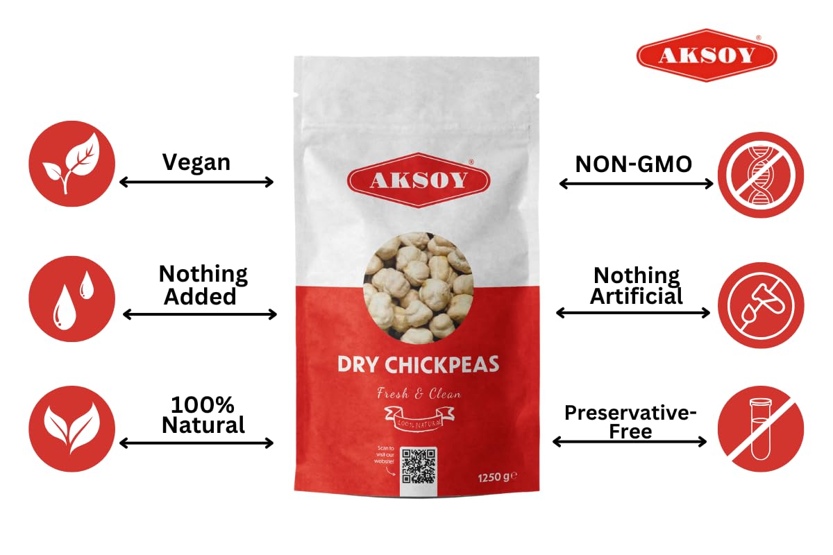 AKSOY Premium Quality Dry Chickpeas XL Size (10mm) - 1.25kg | Rich in Fibre, Protein & Iron 7