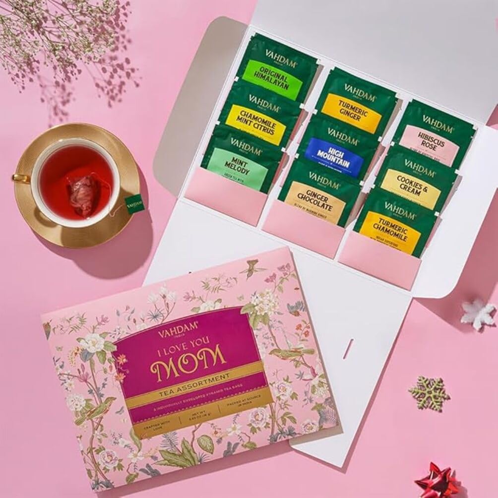 VAHDAM Limited Edition Tea Gift Set for Mom | 9 Assorted Long Leaf Pyramid Tea Bags 6