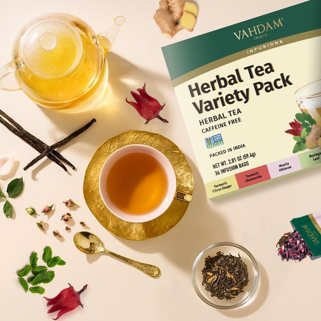 VAHDAM Herbal Tea Sampler - 36 Caffeine-Free Tea Bags | 6 Flavors | Eco-Friendly 3