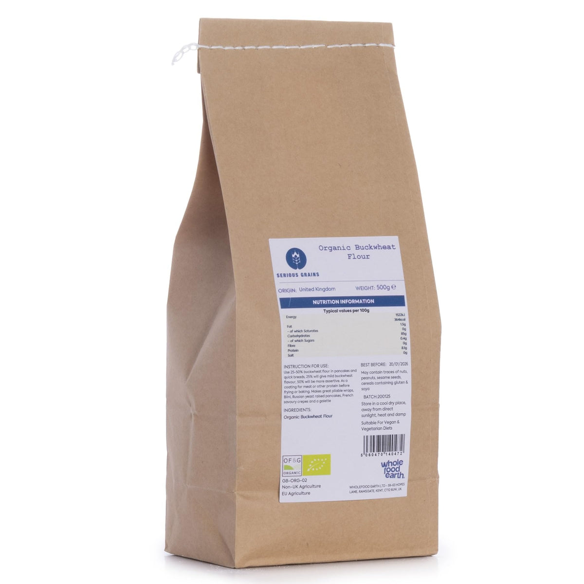 Wholefood Earth Organic Buckwheat Flour - 500g | High Protein | Gluten-Free Alternative