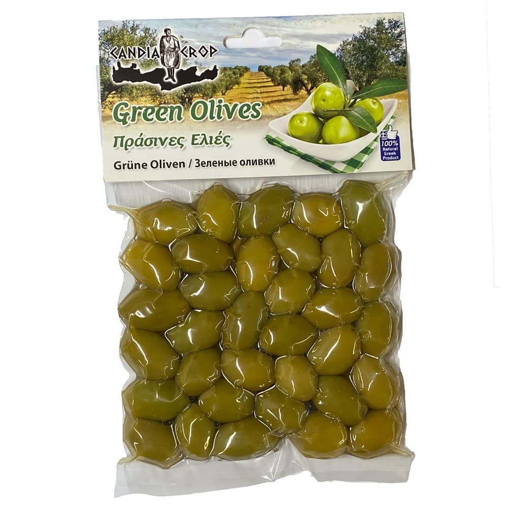 Candia Crop Greek Green Olives - 5 x 200g Packs (1kg Total)