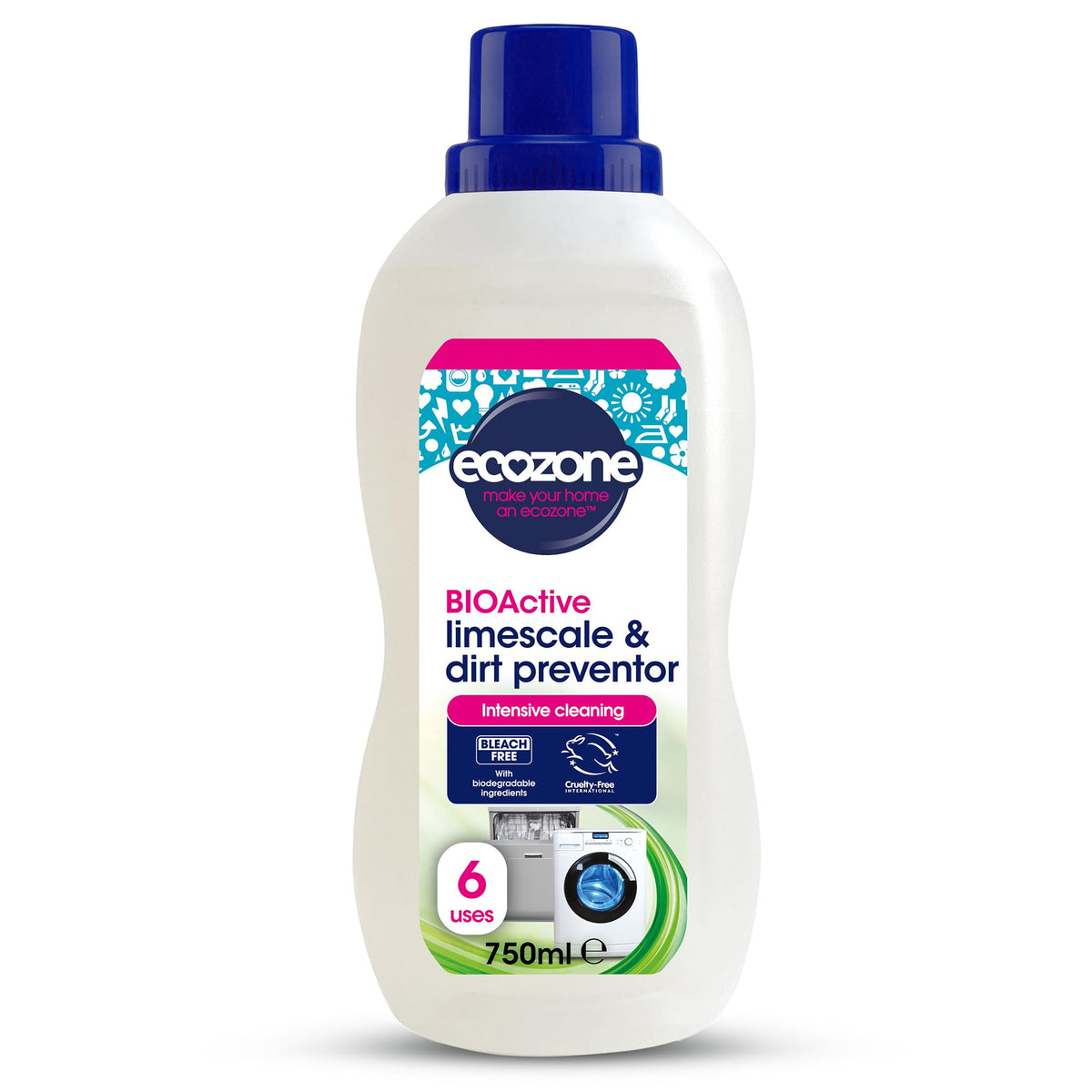 Ecozone BIOActive Limescale & Dirt Preventor Liquid - Washing Machine Cleaner | 750 ml | Bleach-Free 1