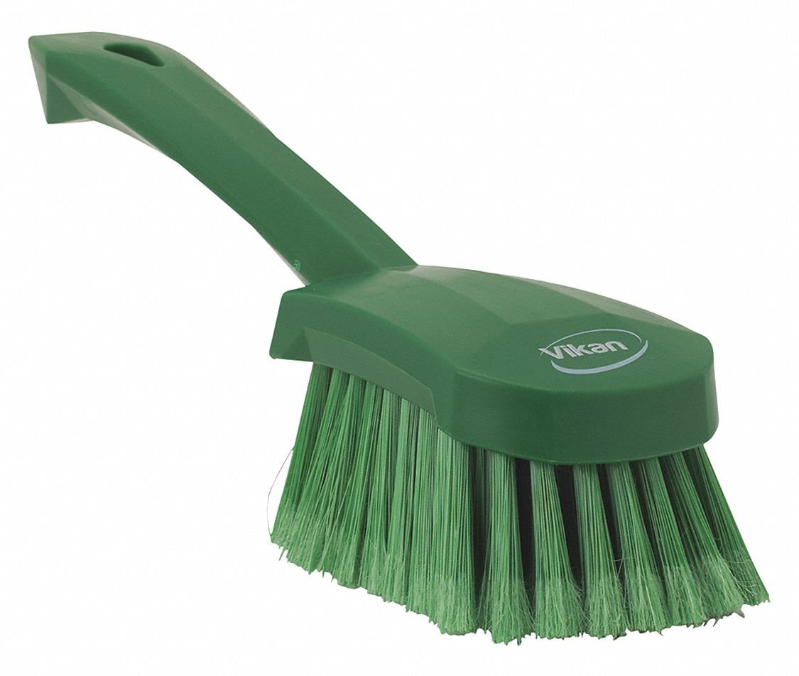 Vikan Washing Brush - Soft/Split Bristles, Short Handle, Green | 270mm