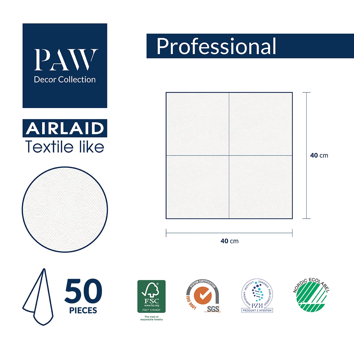 PAW Linen Feel Napkins - Eucalyptus Bouquet | 40 x 40 cm | 50 Pack 6