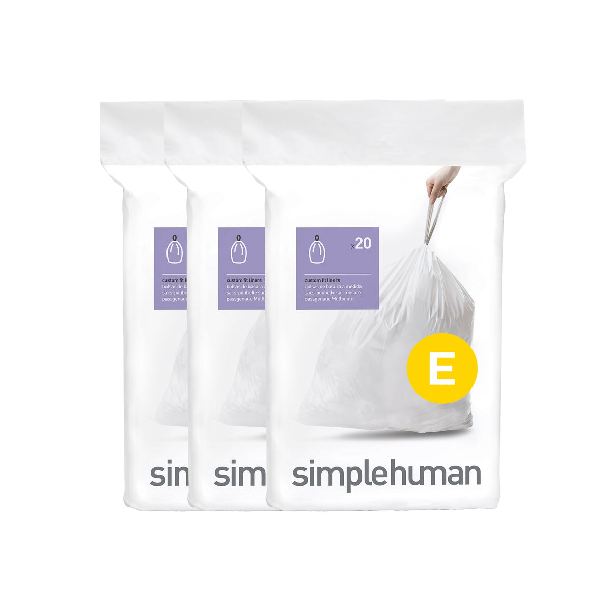 simplehuman Code E Custom Fit Bin Liners - 20 Litre Capacity, White Plastic, 60 Count (Pack of 3) 1
