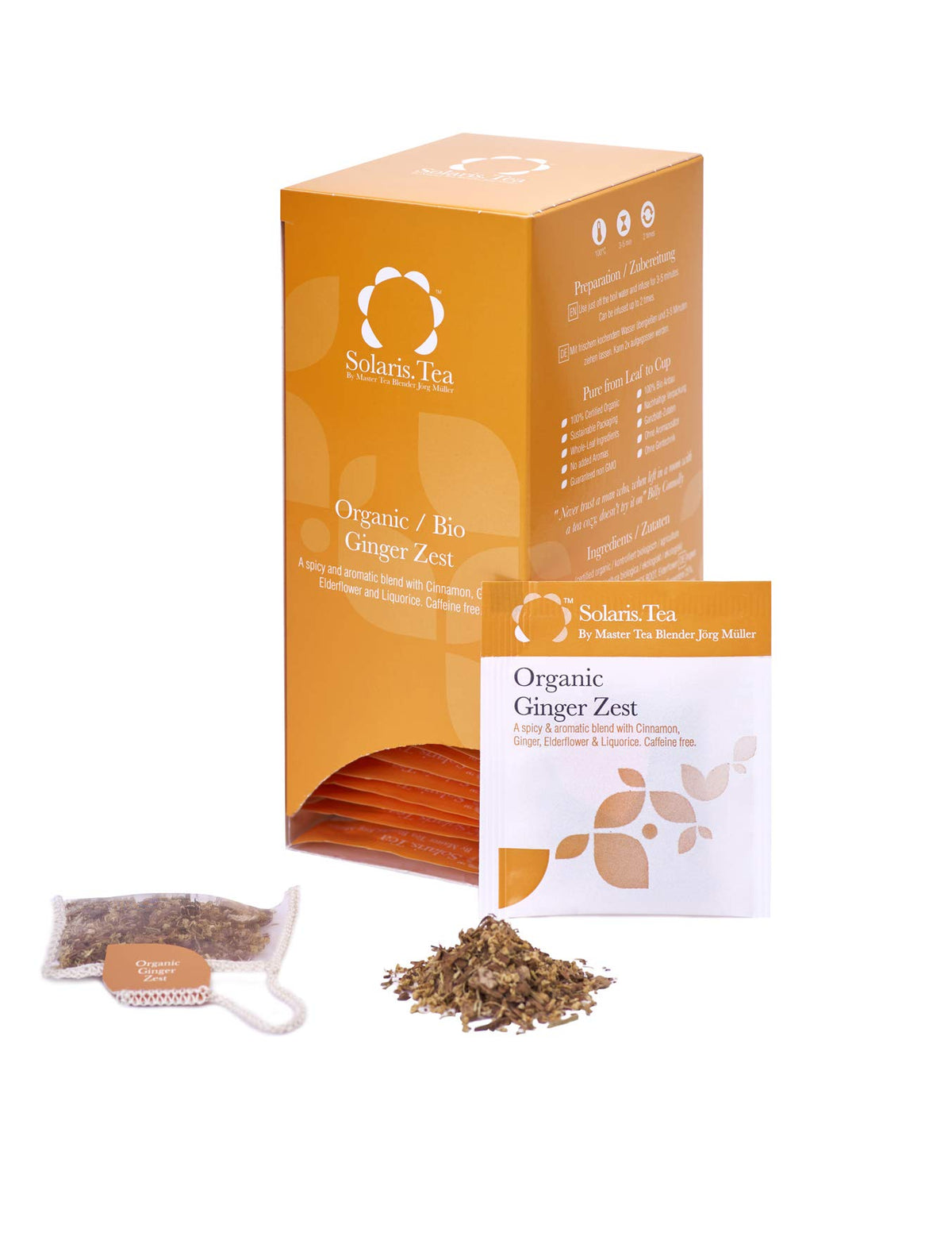 Solaris Tea Organic Ginger Zest Herbal Tea - Promotes Relaxation, Supports Digestion | 40 Count Teabags