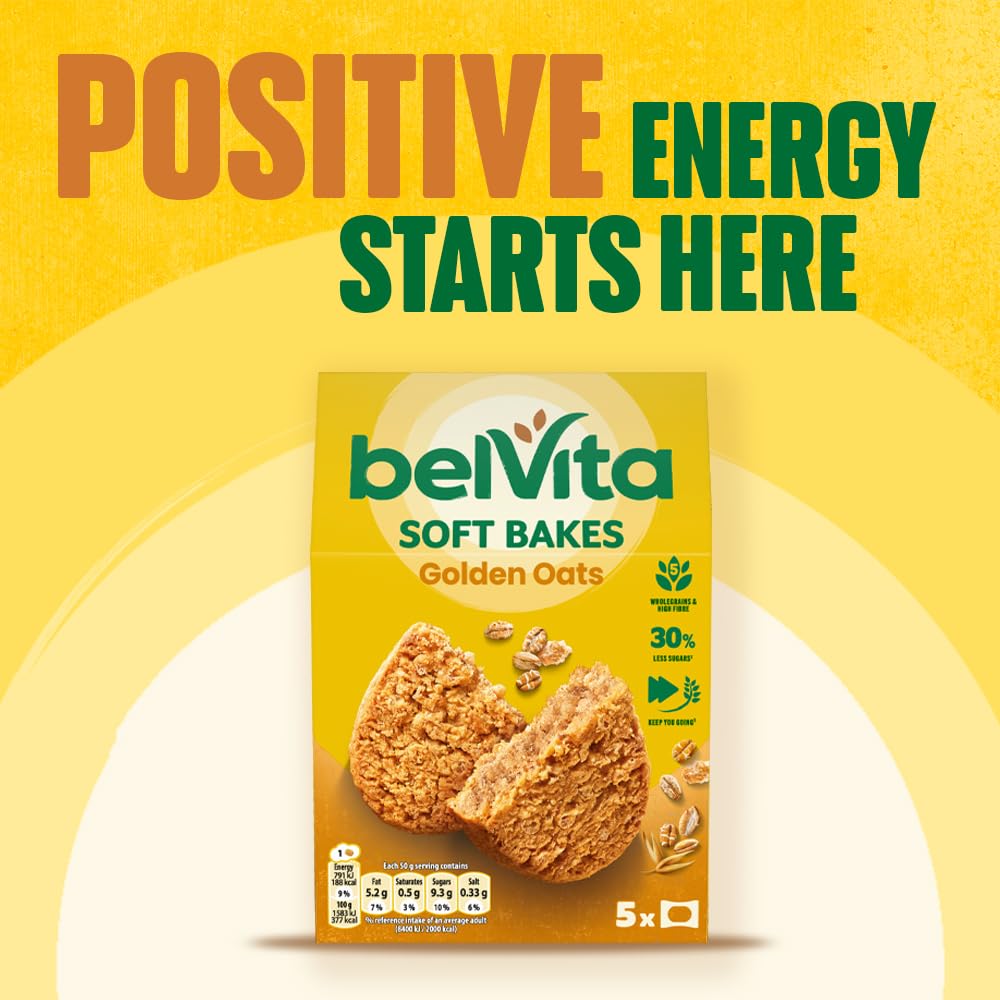 belVita Soft Bakes Golden Oats - 5 Wholegrains, Sustained Energy | 6 x 250g