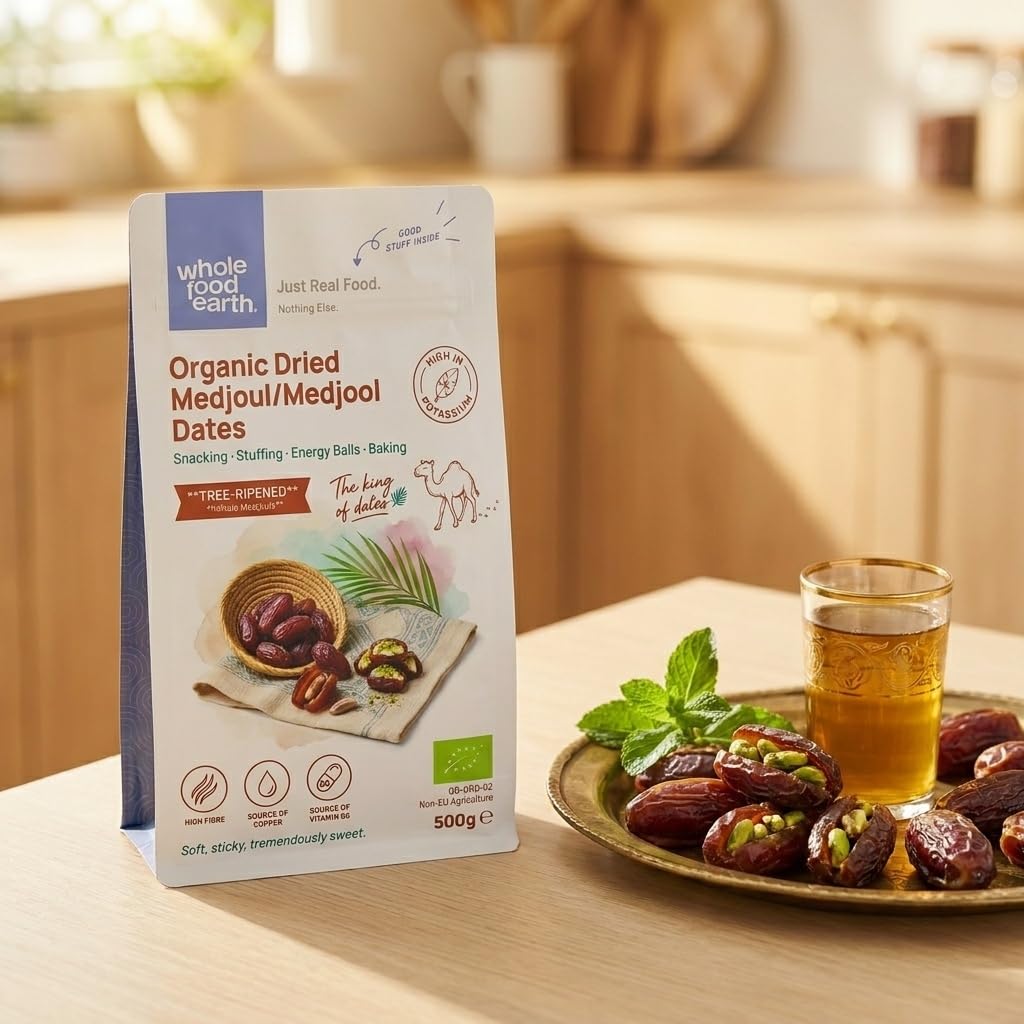 Wholefood Earth Organic Dried Medjoul Dates - 500g | Raw | GMO Free 3