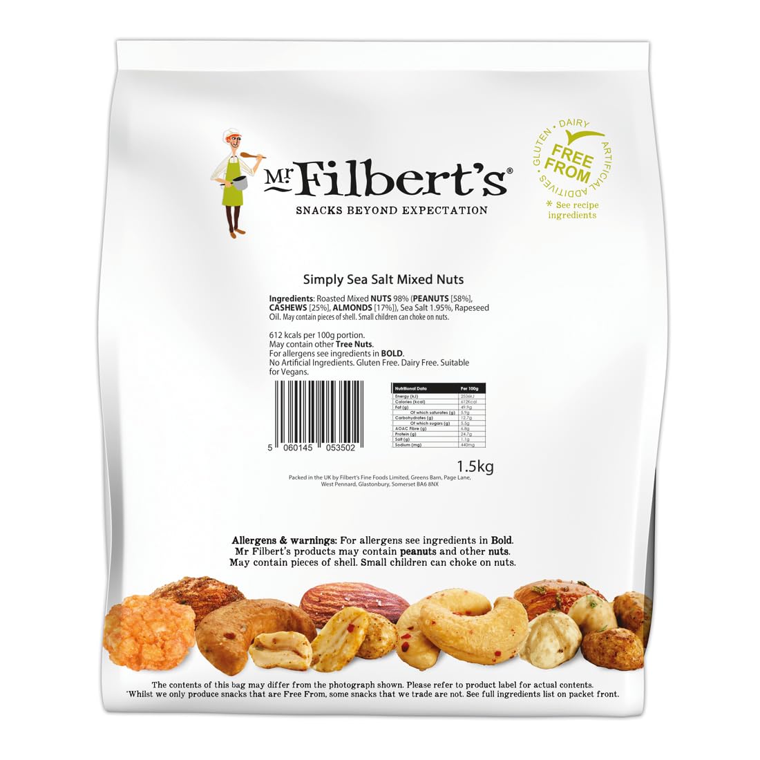Mr Filbert's Simply Sea Salt Mixed Nuts - Oven Roasted Peanuts, Cashews & Almonds | 1.5kg Bulk Pack | Vegan Friendly