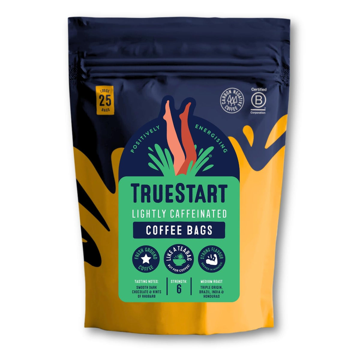 TRUESTART Coffee Bags - Lightly Caffeinated, 25 Count | Mycotoxin-Free, Antioxidant-Rich
