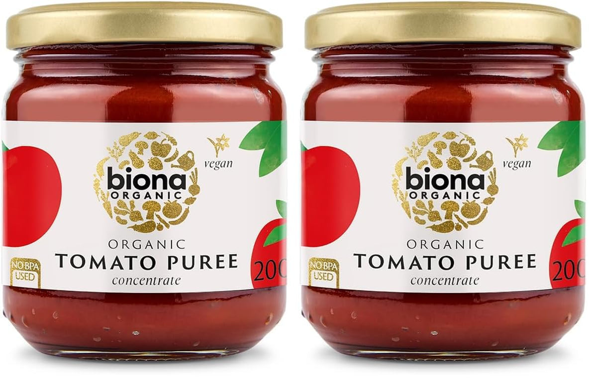 Biona Organic Tomato Puree - 100% Organic Tomato Concentrate | 200g Jar (Pack of 2)