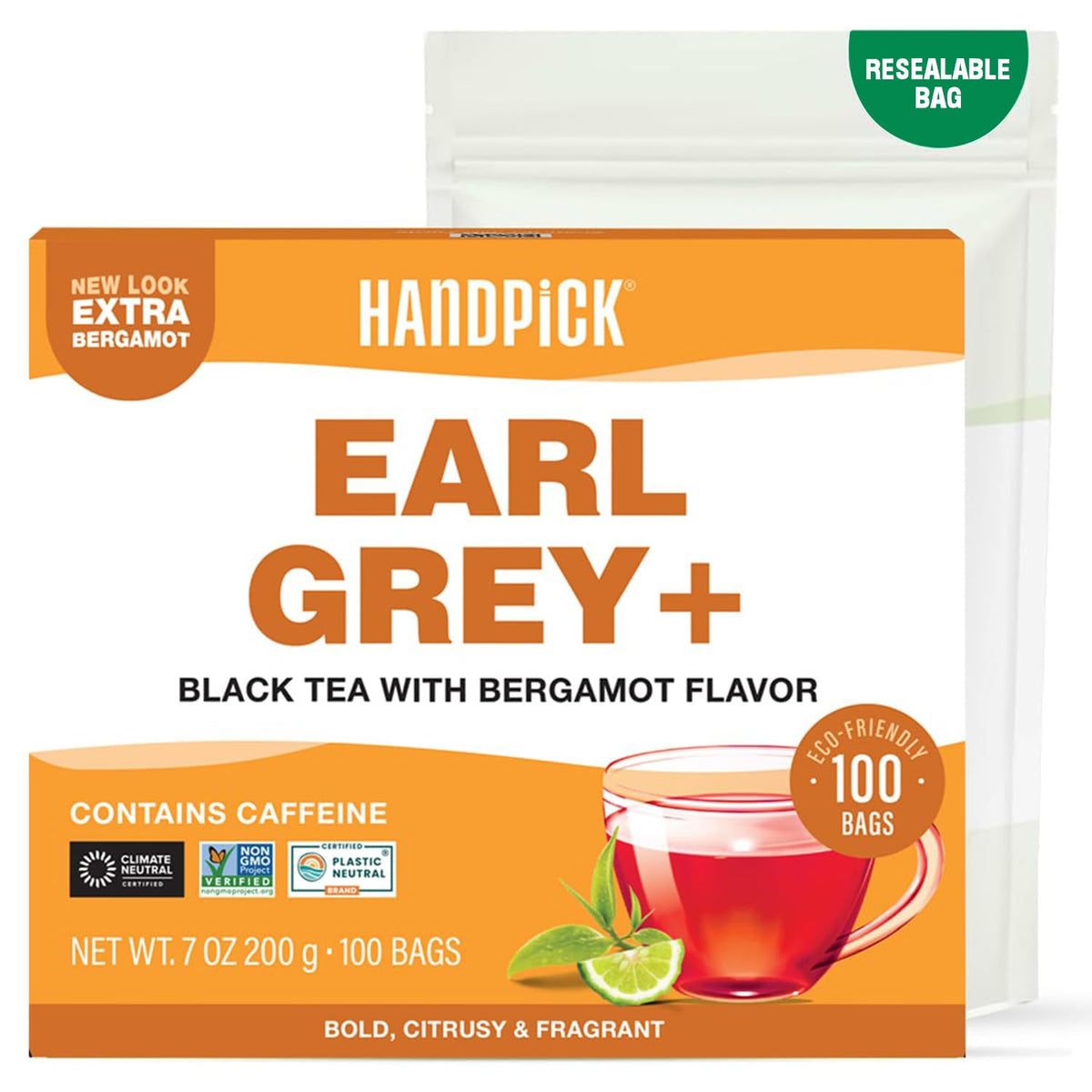 HANDPICK Earl Grey Black Tea Bags - 100 Count | Bergamot Extracts | Nourishing & Refreshing