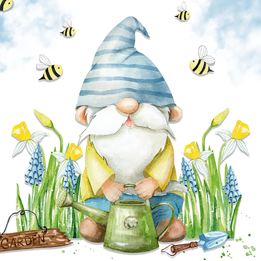 Anniversary House Tiflair Spring Gonk Garden Gnome Napkins - 3 Ply, 16cm x 16cm