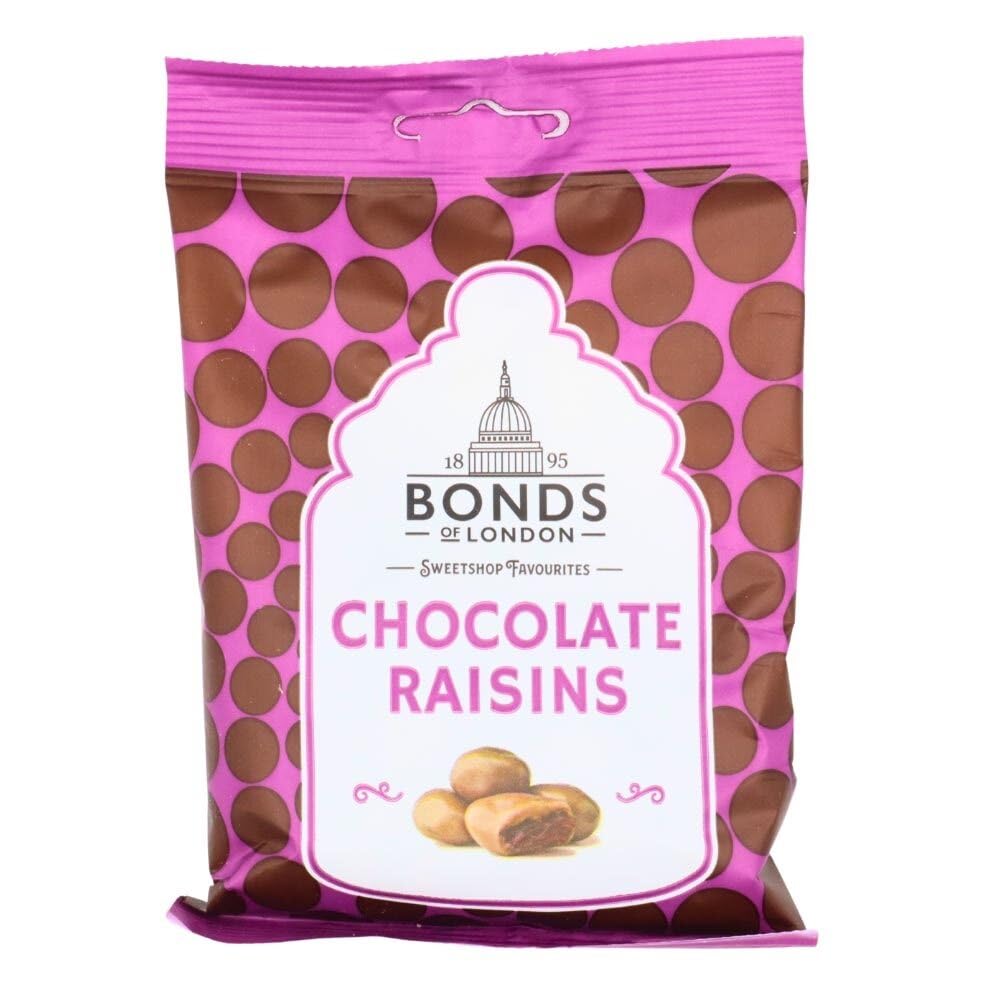 Bonds of London Chocolate Raisins - 75g Bag, Pack of 12 4