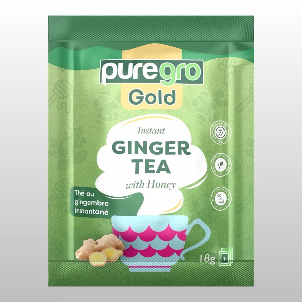 Puregro Instant Ginger Tea with Honey - 20 Sachets | Warming & Soothing Herbal Tea 4