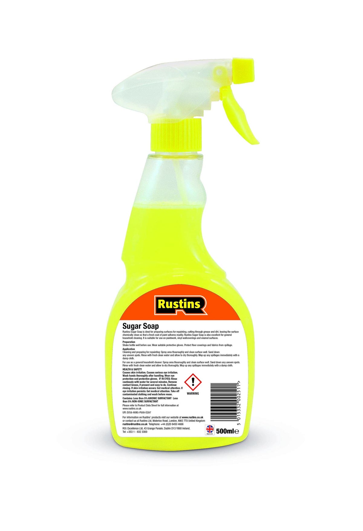 Rustins Sugar Soap Spray - All-Purpose Cleaner, Concentrated, Unscented | 500 ml (Pack of 2)
