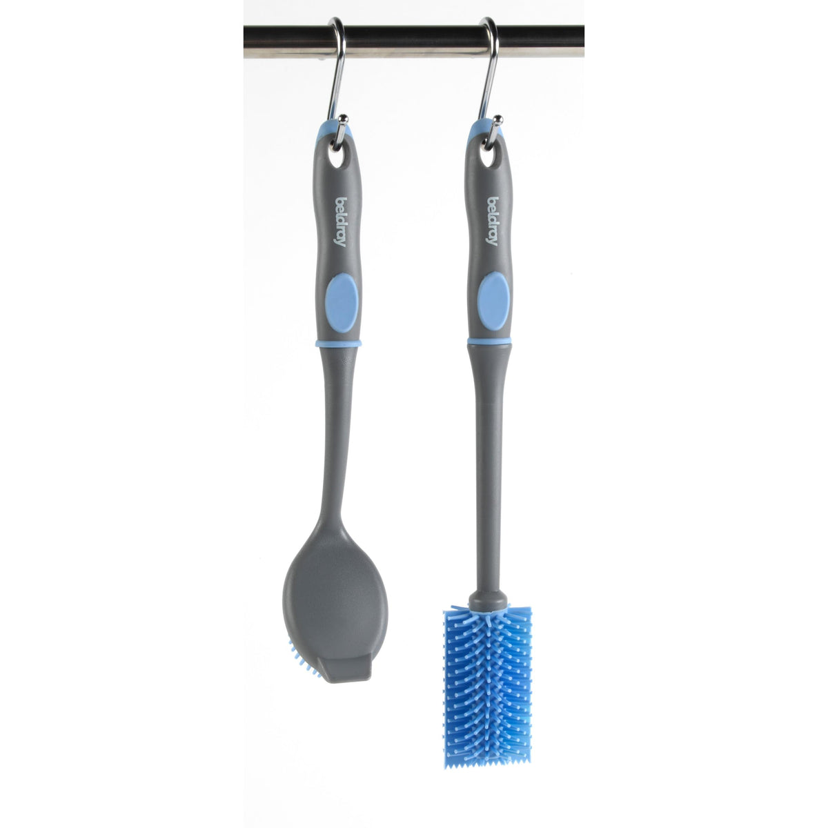 Beldray Anti-Bac Dish and Bottle Brushes - 2 Pack | Ergonomic Grip | Built-in Scraper | Grey 7