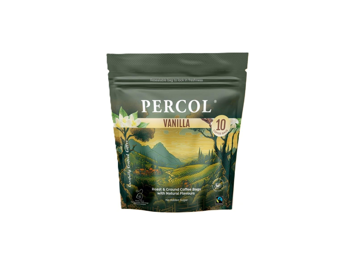 PERCOL Vanilla Flavoured Ground Coffee Bags - 10 x 8g